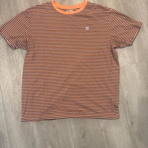 Billabong Men's Orange and Black Striped Tee
